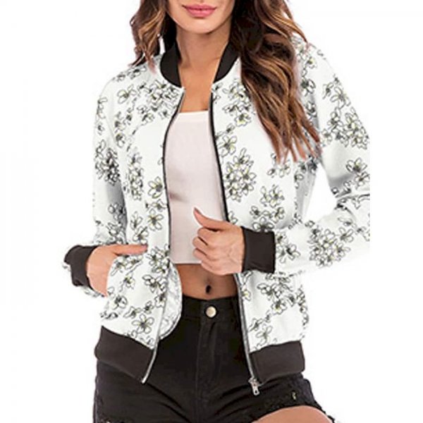 Women's Jacket Street Daily Fall Winter Regular Coat V Neck Regular Fit Breathable Casual Jacket Long Sleeve Floral Print White