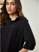 Black Linen Look Longline Shirt