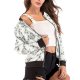 Women's Jacket Street Daily Fall Winter Regular Coat V Neck Regular Fit Breathable Casual Jacket Long Sleeve Floral Print White