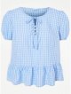 Blue Gingham Print Peplum Top