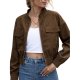 Women's Jacket Daily Fall Winter Short Coat Stand Collar Regular Fit Lightweight Casual Jacket Long Sleeve Solid Color Classic S