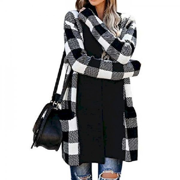 Women's Coat Street Causal Daily Fall Spring Long Coat Loose Normal Casual Jacket Long Sleeve Check Classic Style Black Red / Co