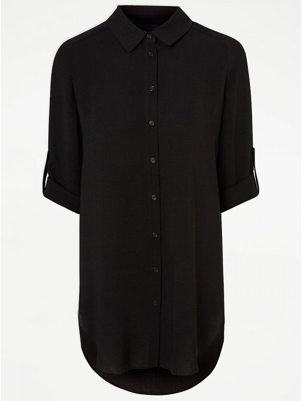 Black Linen Look Longline Shirt