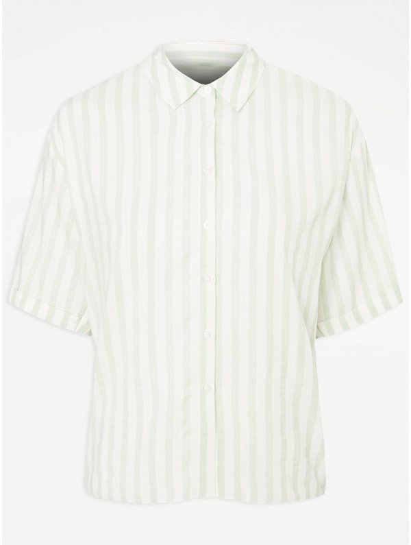 Green Striped Boxy Shirt