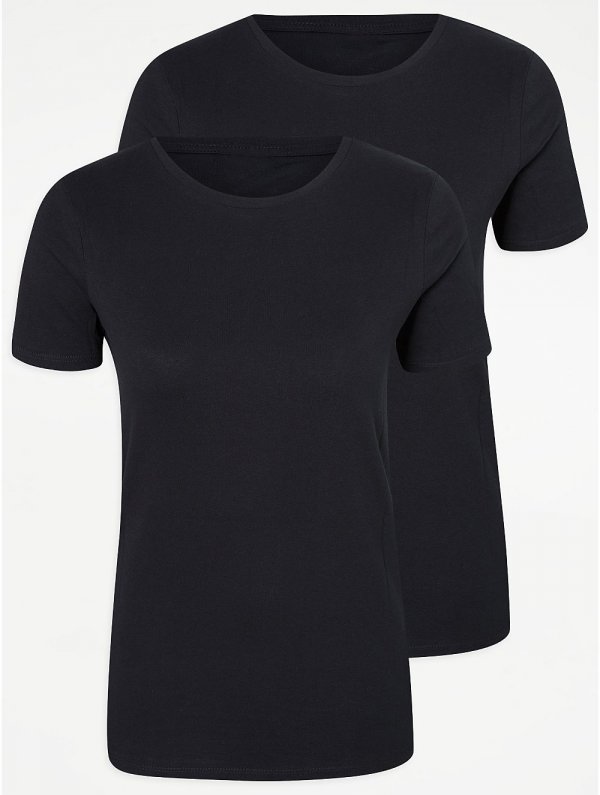 Black Basic Crew Neck T-Shirts 2 Pack