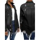 Women's Jacket Coat Long Sleeve Denim Jacket Lapel Collar Distressed Jacket Button Down Ripped Jeans Blouses (Black, S)