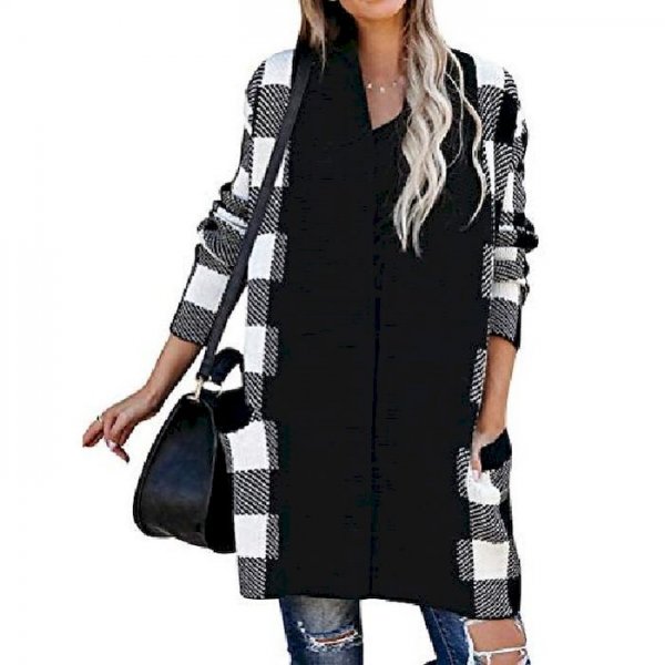 Women's Coat Street Causal Daily Fall Spring Long Coat Loose Normal Casual Jacket Long Sleeve Check Classic Style Black Red / Co